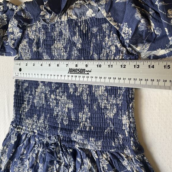 Xhilaration Women Maxi Dress M Blue Floral A-Line Sundress Ruffle Smocked - Picture 6 of 11